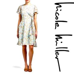 NICOLE MILLER Side-Tie Flutter Sleeve Floral Dress